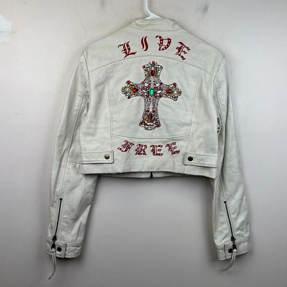 Vintage Wilsons Rock and Roll Leather Jacket "Live Free" Size L - Picture 1 of 8